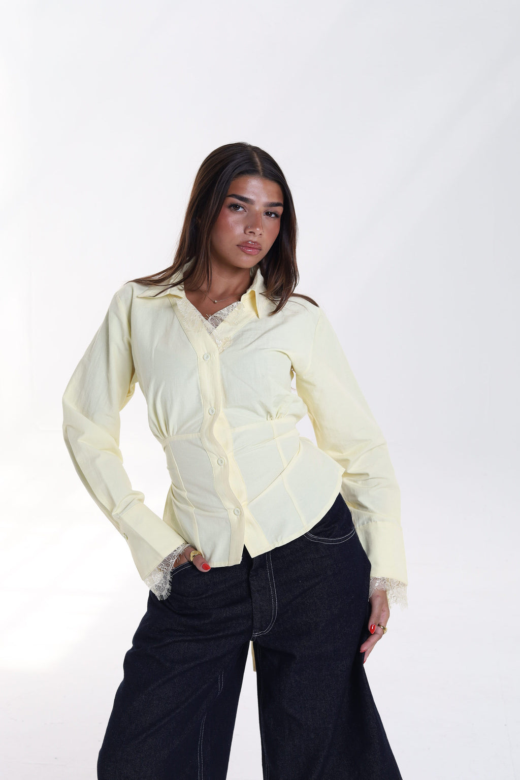 Lace Trim Corset Blouse