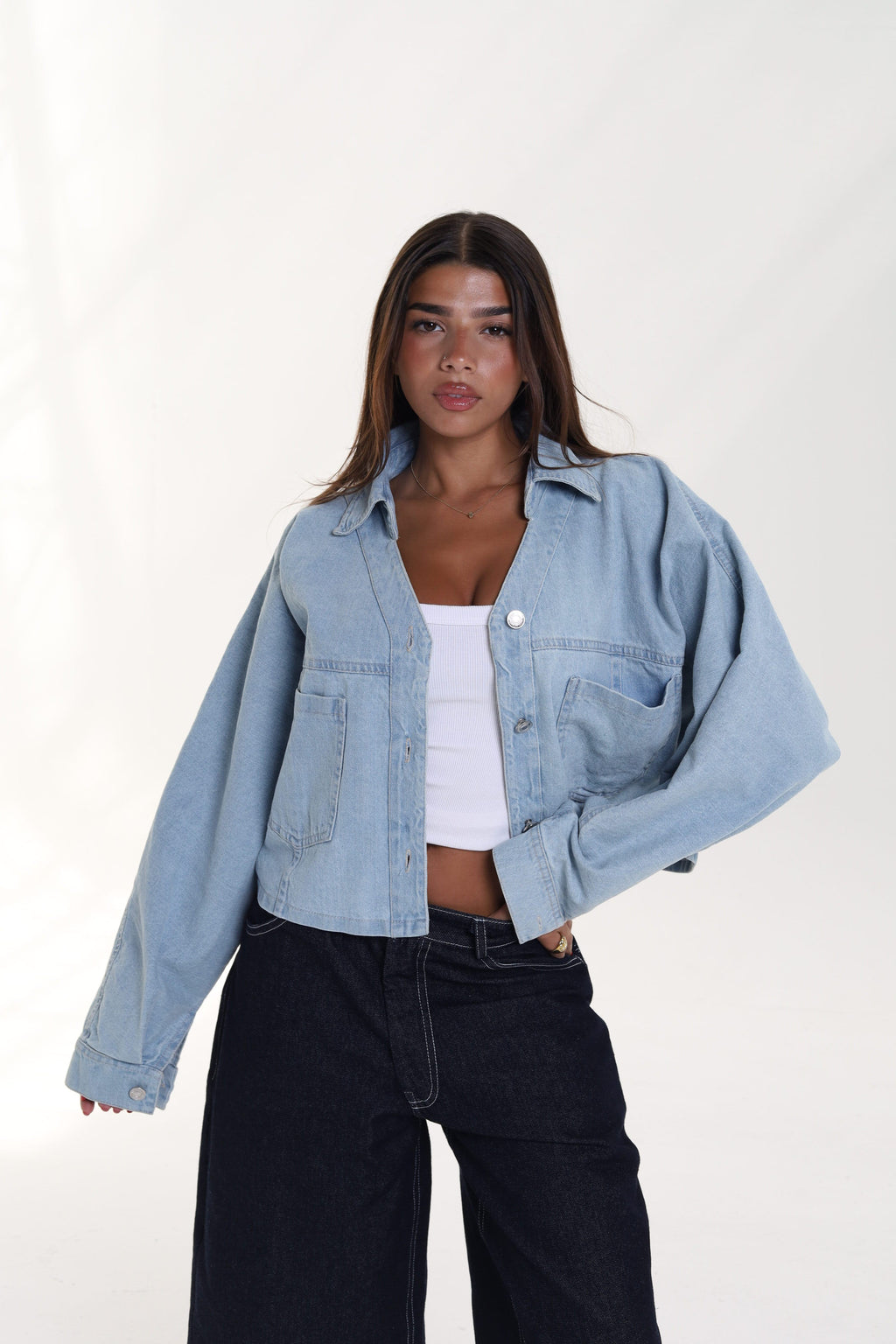 Flowy Denim Shirt with Front Pockets