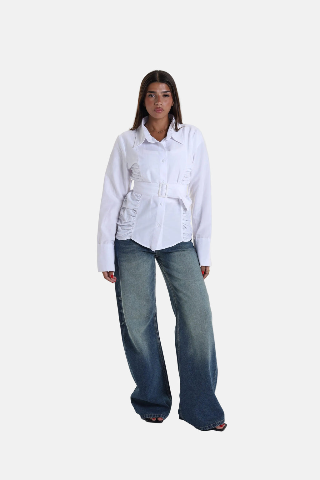Ruched Side Belted Blouse