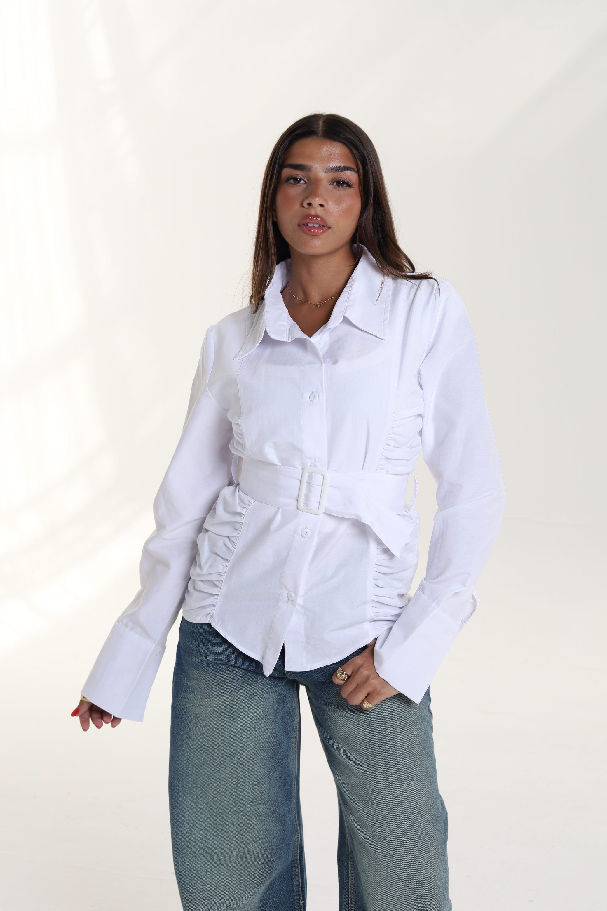 Ruched Side Belted Blouse