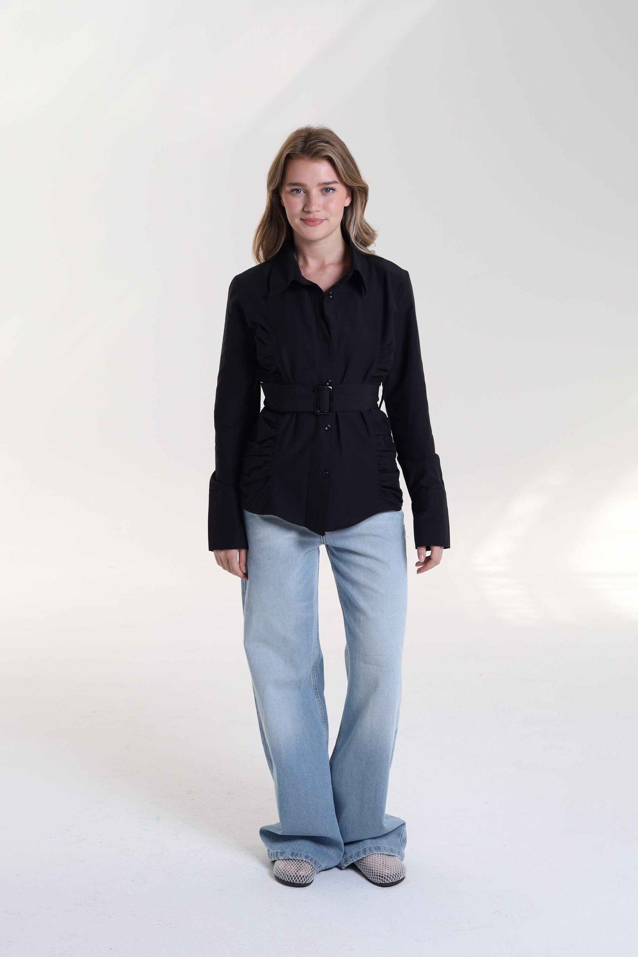 Ruched Side Belted Blouse