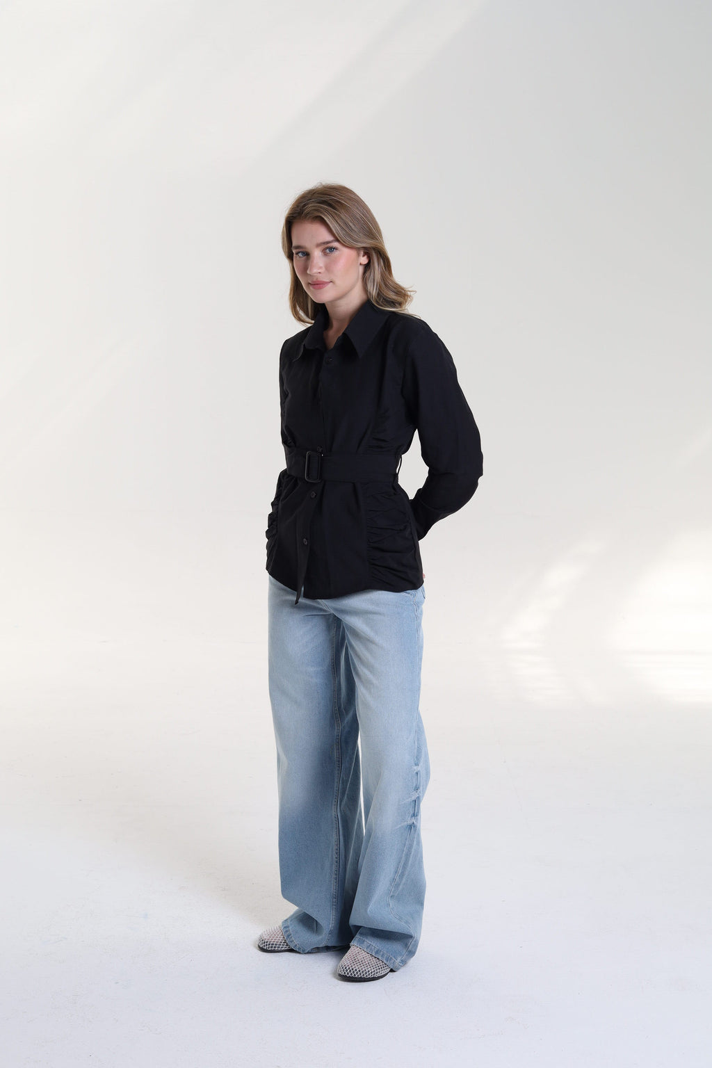 Ruched Side Belted Blouse